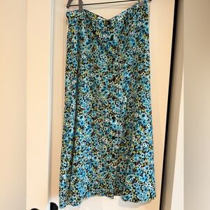 Christopher & Banks Blue Floral A-Line Skirt